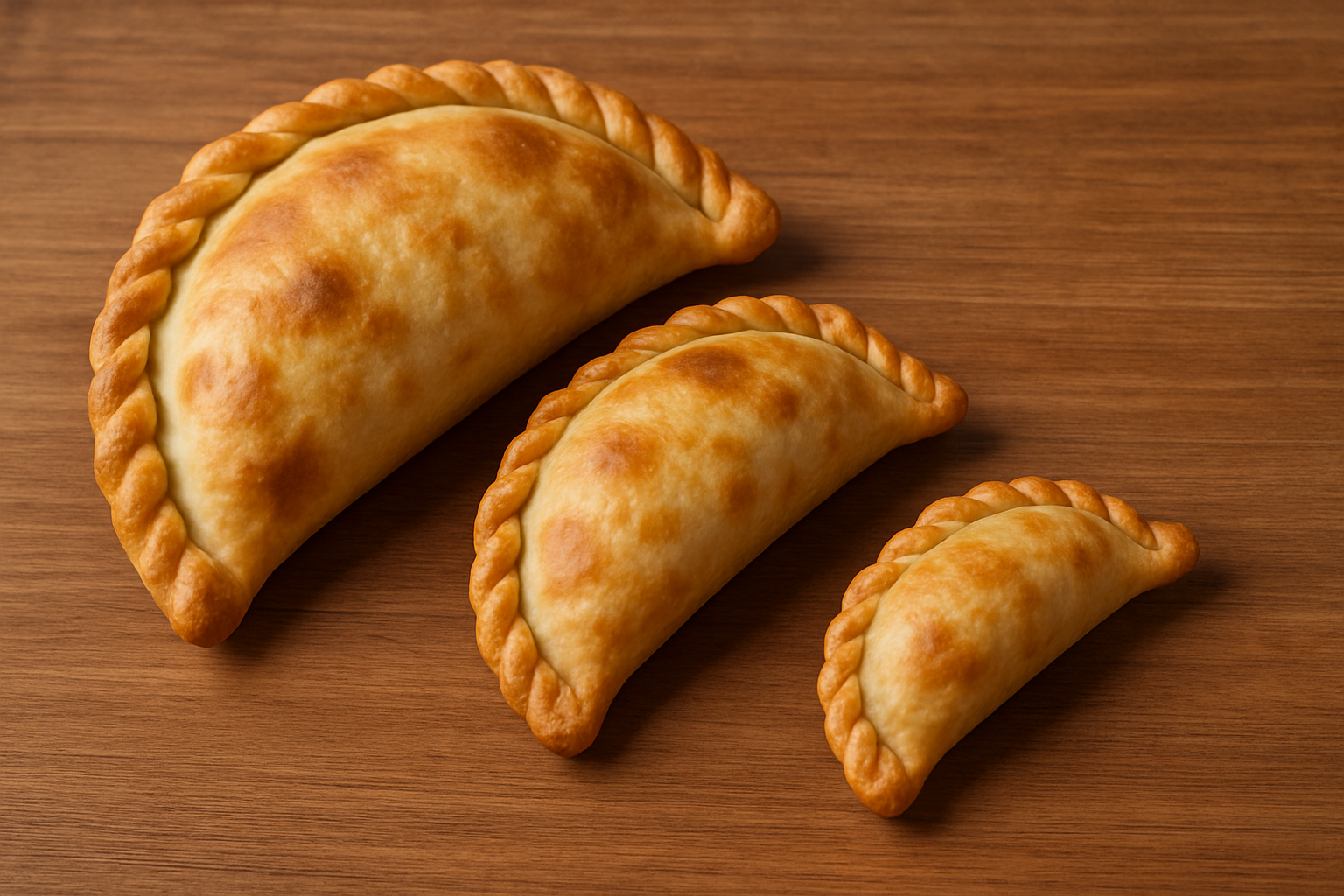 Empanadas de carne grandes, medianas y pequeñas
