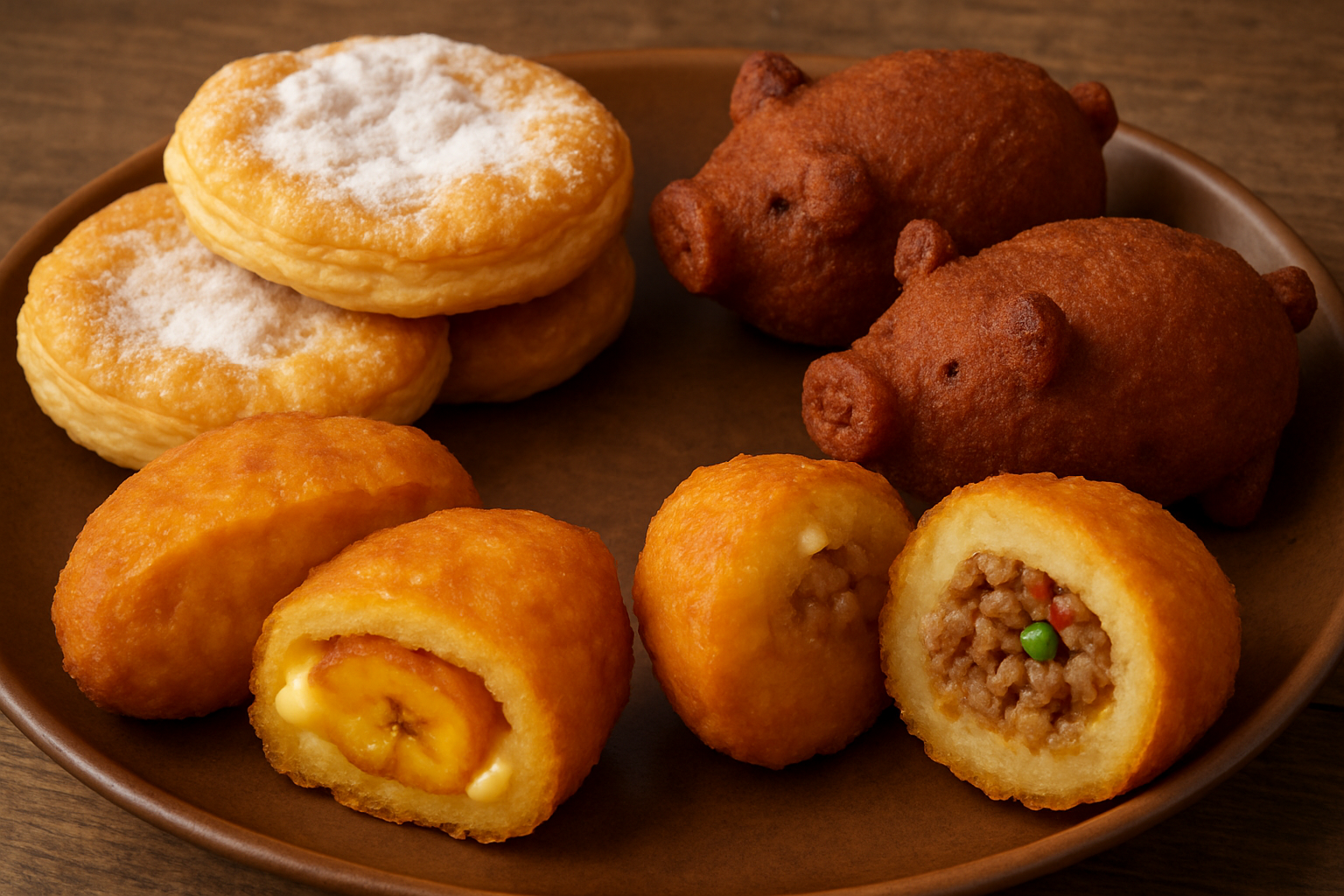 Hojaldras, marranitas, aborrajados y papa rellena